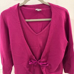 Ann Taylor Fuchsia Pink Sweater Set with satin bow